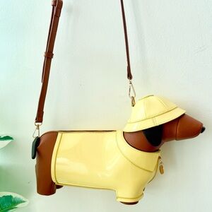 Dachshund Crossbody Bag Novelty Dog Bag with Yellow Raincoat